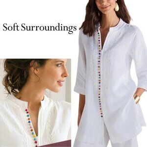 NWT,‎ Soft Surroundings, Desert Tunic, 100% Linen ¾ Sleeve Zipper Tunic, White